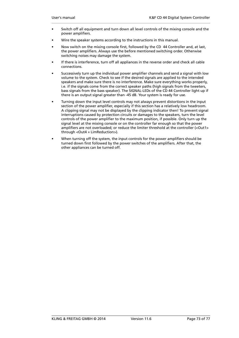 KLING & FREITAG K&F CD 44 Digital System controller User Manual | Page 73 / 77