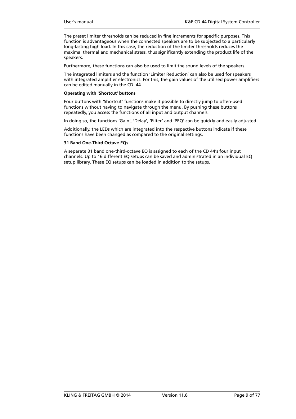 KLING & FREITAG K&F CD 44 Digital System controller User Manual | Page 9 / 77