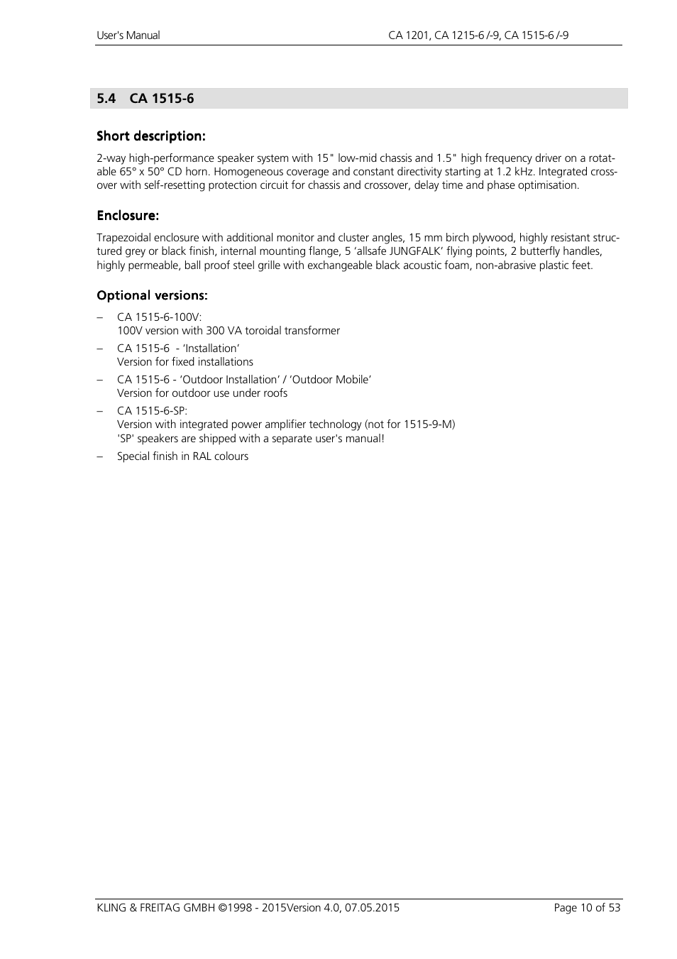 KLING & FREITAG K&F CA 1515-9 User Manual | Page 10 / 53