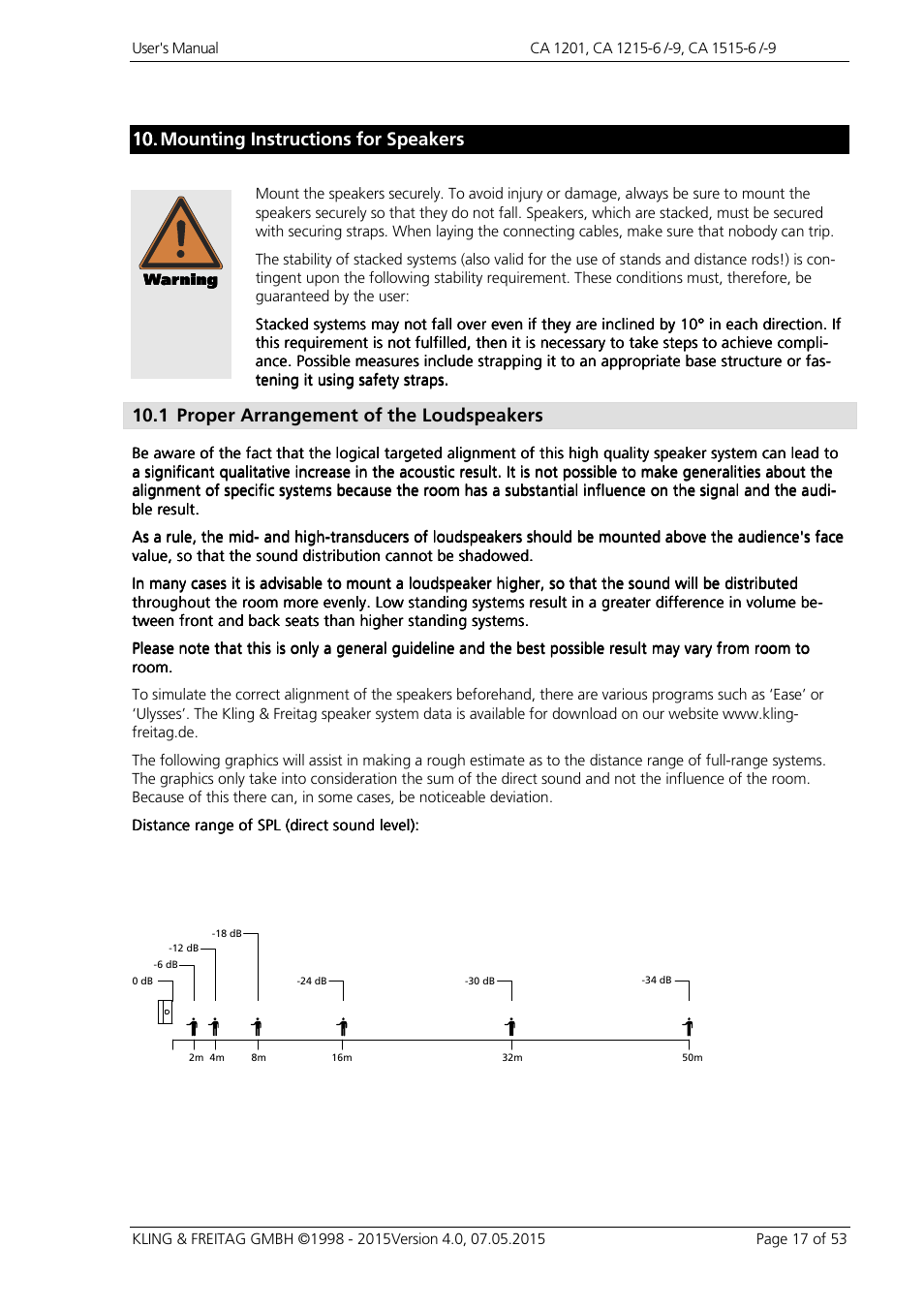 Mounting instructions for speakers, 1 proper arrangement of the loudspeakers | KLING & FREITAG K&F CA 1515-9 User Manual | Page 17 / 53