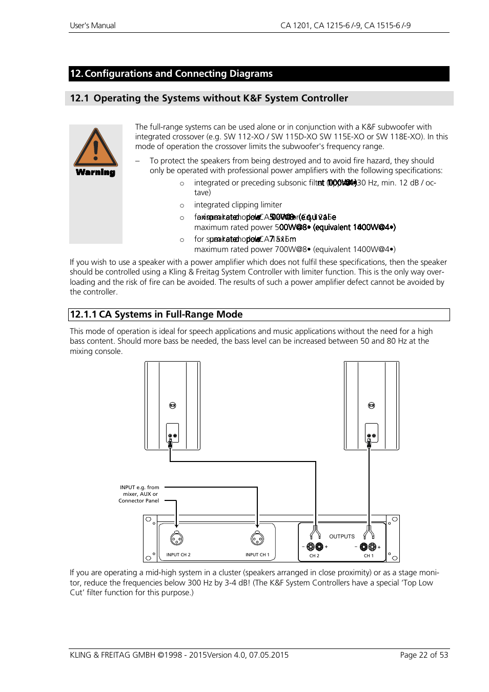 1 ca systems in full-range mode | KLING & FREITAG K&F CA 1515-9 User Manual | Page 22 / 53