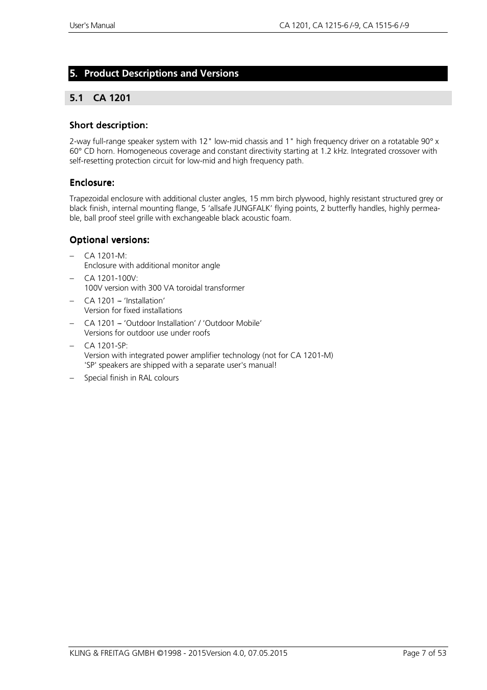 KLING & FREITAG K&F CA 1515-9 User Manual | Page 7 / 53