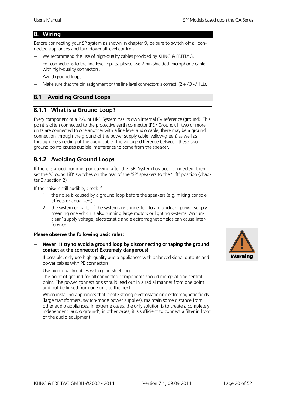 Wiring, 1 avoiding ground loops, 1 what is a ground loop | 2 avoiding ground loops | KLING & FREITAG K&F CA 1515-9 - SP User Manual | Page 20 / 52