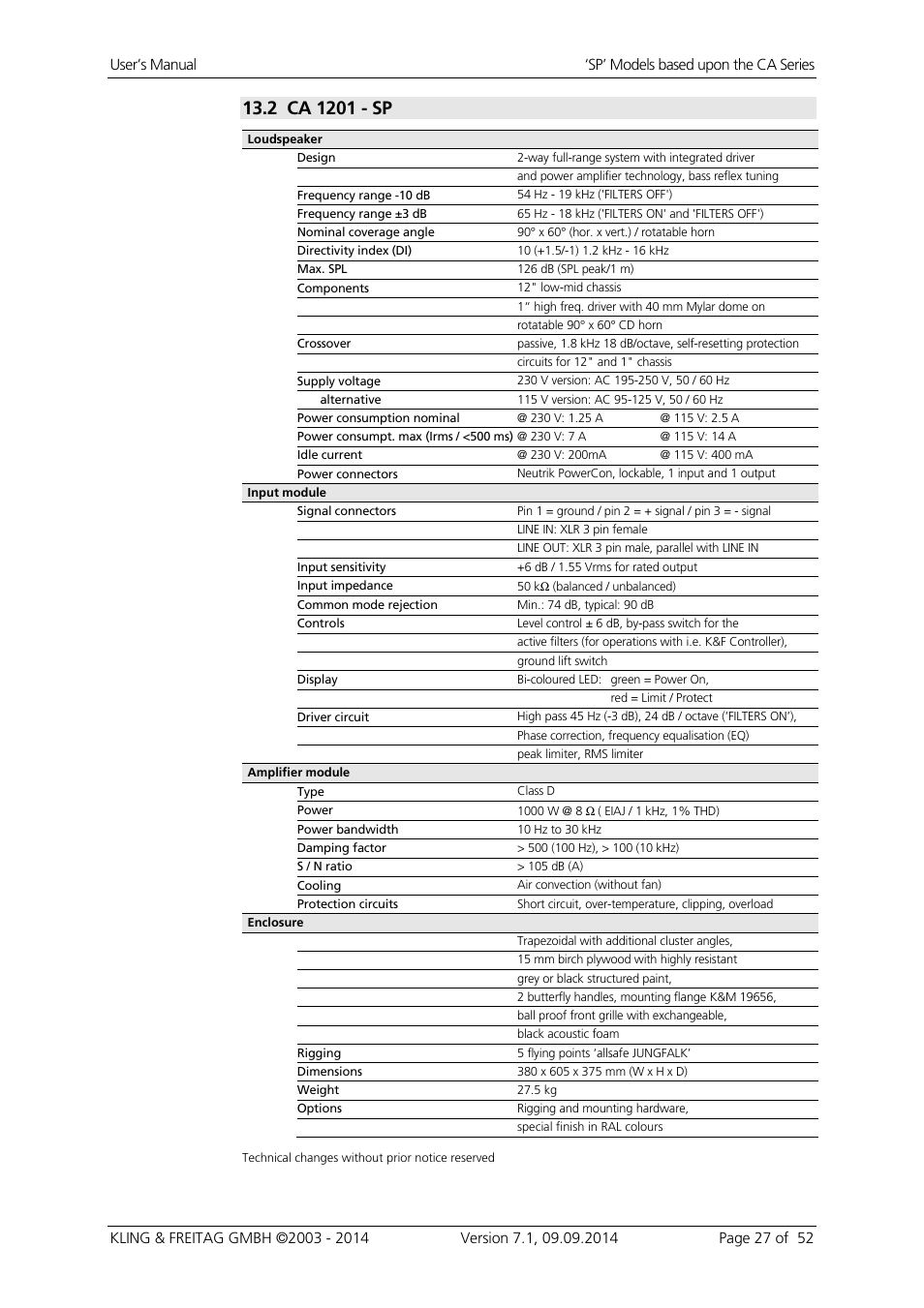 KLING & FREITAG K&F CA 1515-9 - SP User Manual | Page 27 / 52