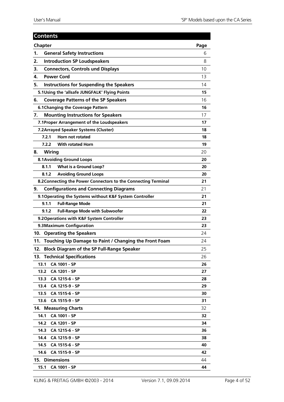 KLING & FREITAG K&F CA 1515-9 - SP User Manual | Page 4 / 52