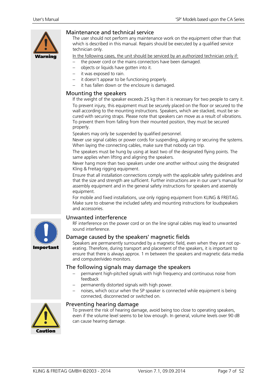 KLING & FREITAG K&F CA 1515-9 - SP User Manual | Page 7 / 52
