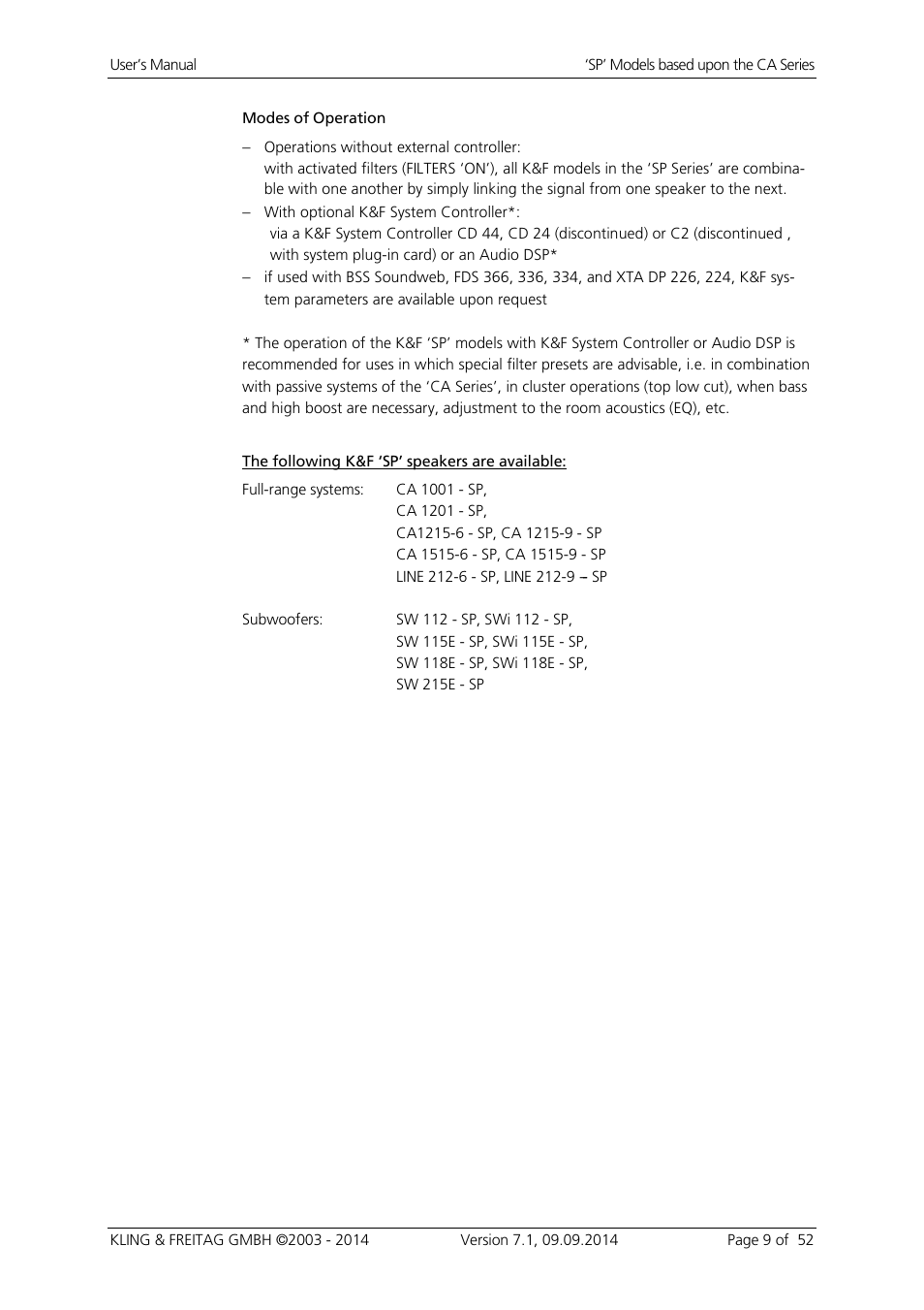 KLING & FREITAG K&F CA 1515-9 - SP User Manual | Page 9 / 52