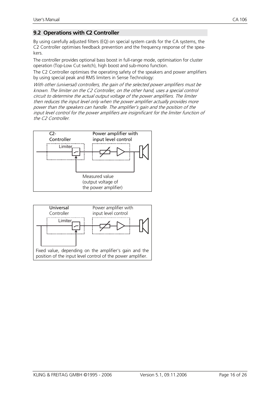 2 operations with c2 controller, Operations with c2 controller | KLING & FREITAG K&F CA 106 User Manual | Page 16 / 26