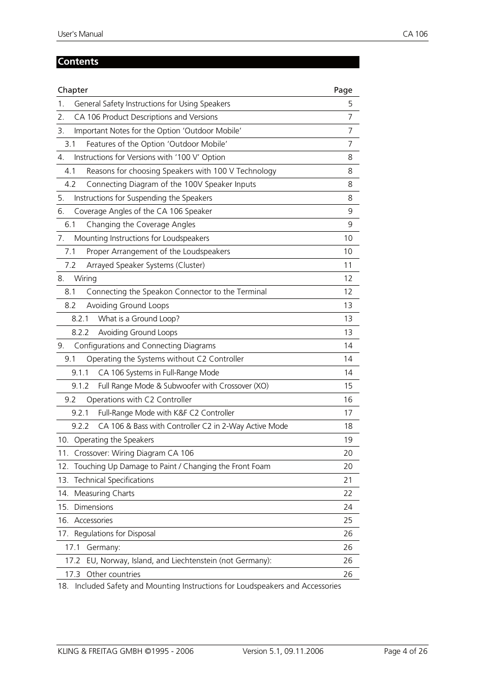 KLING & FREITAG K&F CA 106 User Manual | Page 4 / 26