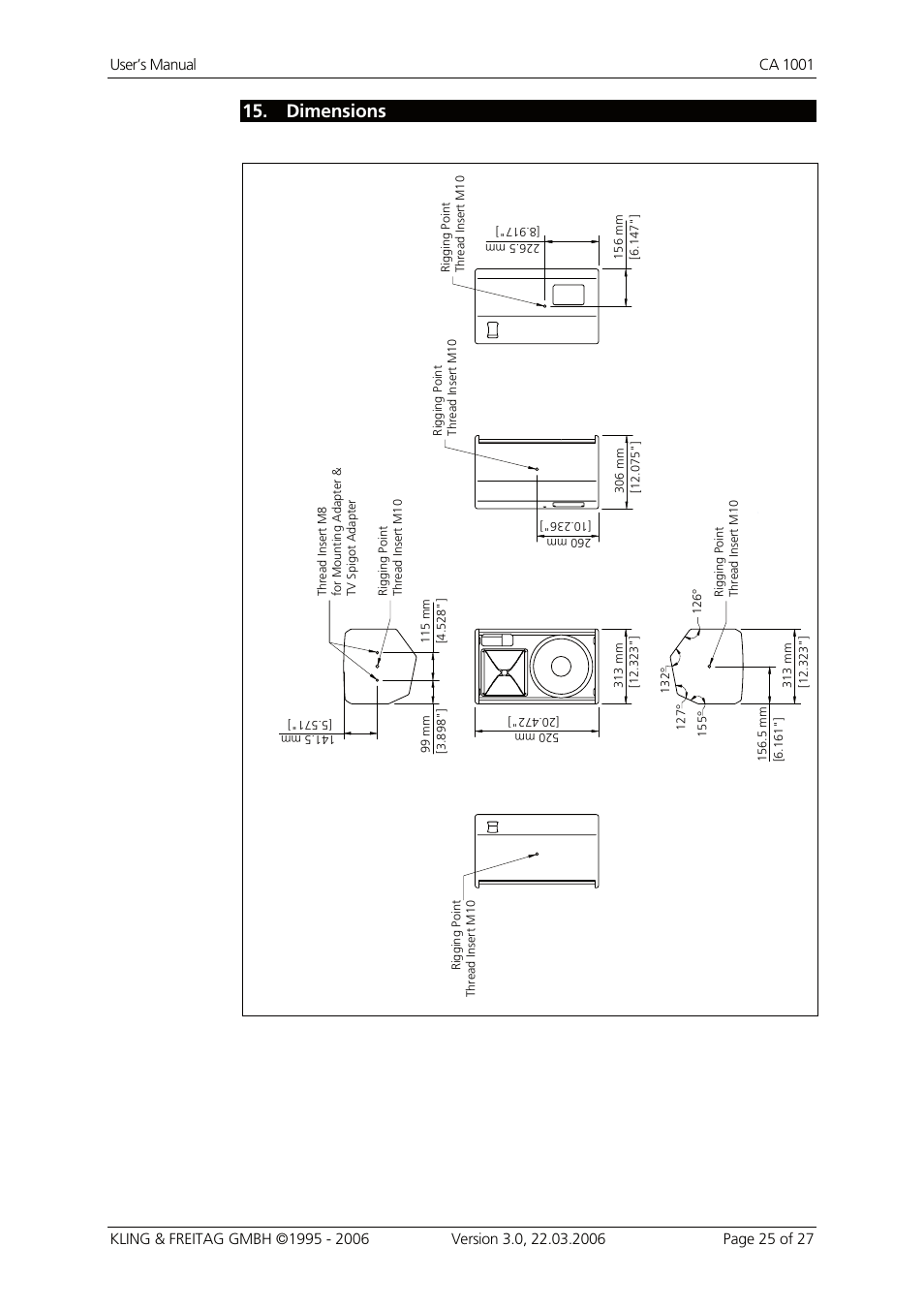 Dimensions, Dimensions 25 | KLING & FREITAG K&F CA 1001 User Manual | Page 25 / 27