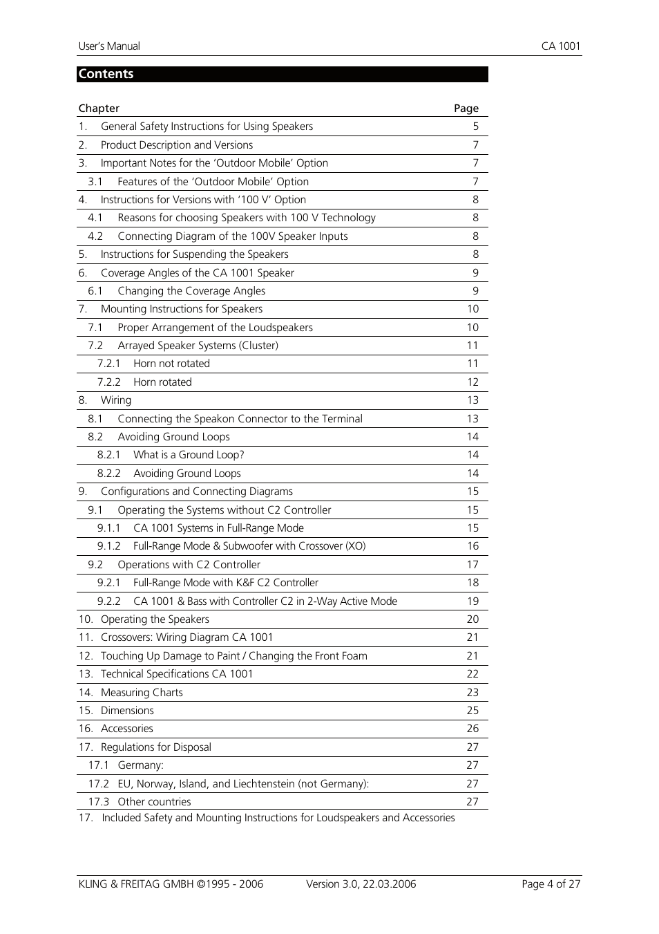 KLING & FREITAG K&F CA 1001 User Manual | Page 4 / 27