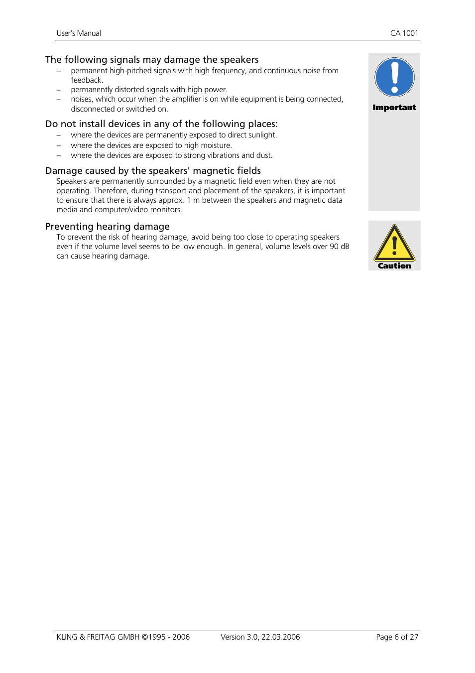 KLING & FREITAG K&F CA 1001 User Manual | Page 6 / 27