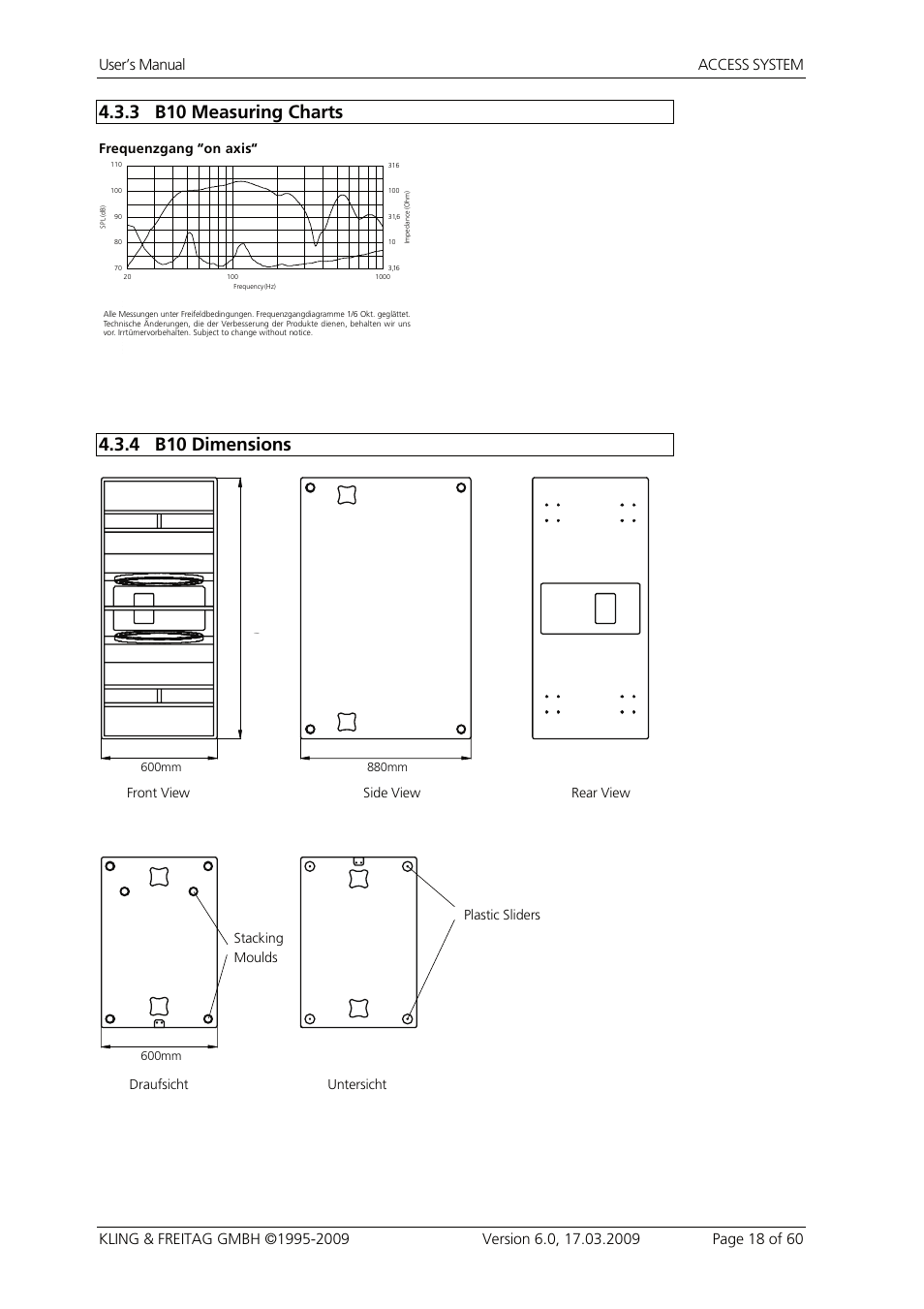 3 b10 measuring charts, 4 b10 dimensions, B10 measuring charts | B10 dimensions | KLING & FREITAG K&F ACCESS T9 User Manual | Page 18 / 60