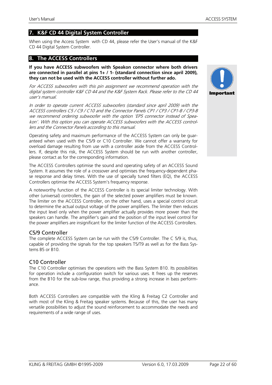 7 k&f cd 44 digital system controller, 8 the access controllers, K&f cd 44 digital system controller | The access controllers | KLING & FREITAG K&F ACCESS T9 User Manual | Page 22 / 60