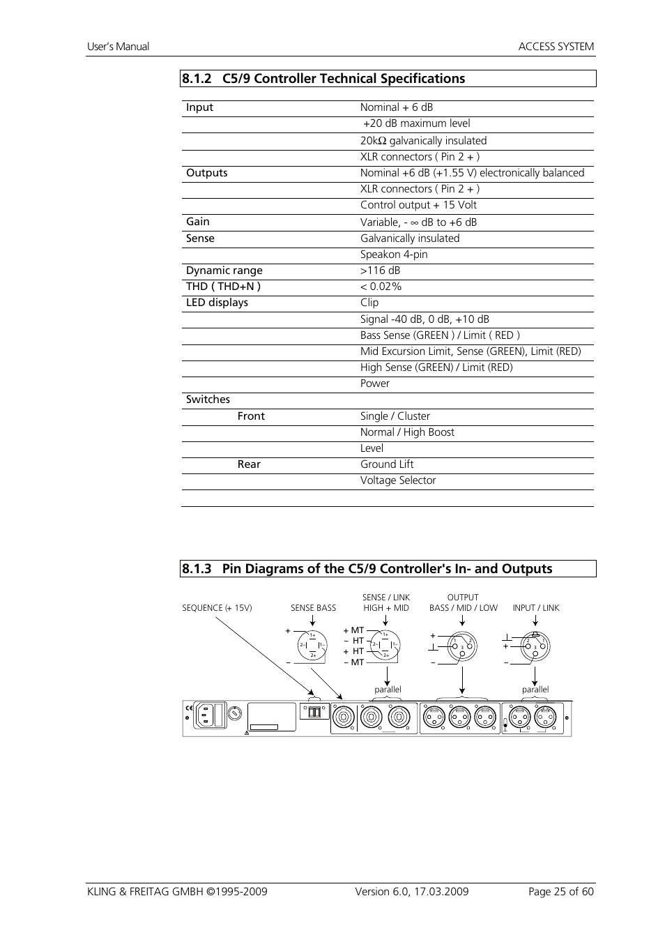 2 c5/9 controller technical specifications, C5/9 controller technical specifications | KLING & FREITAG K&F ACCESS T9 User Manual | Page 25 / 60