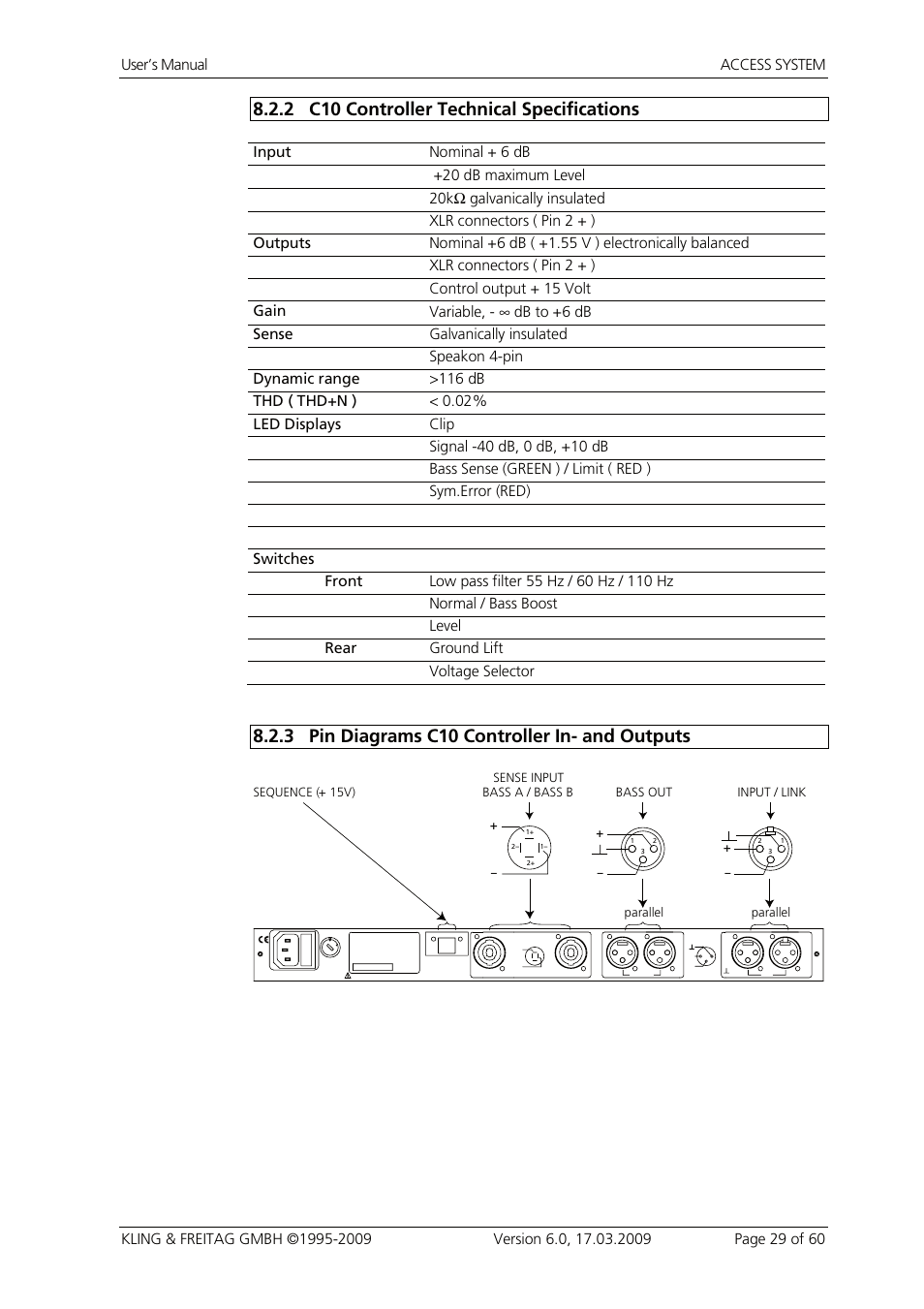 2 c10 controller technical specifications, 3 pin diagrams c10 controller in- and outputs, C10 controller technical specifications | Pin diagrams c10 controller in- and outputs | KLING & FREITAG K&F ACCESS T9 User Manual | Page 29 / 60