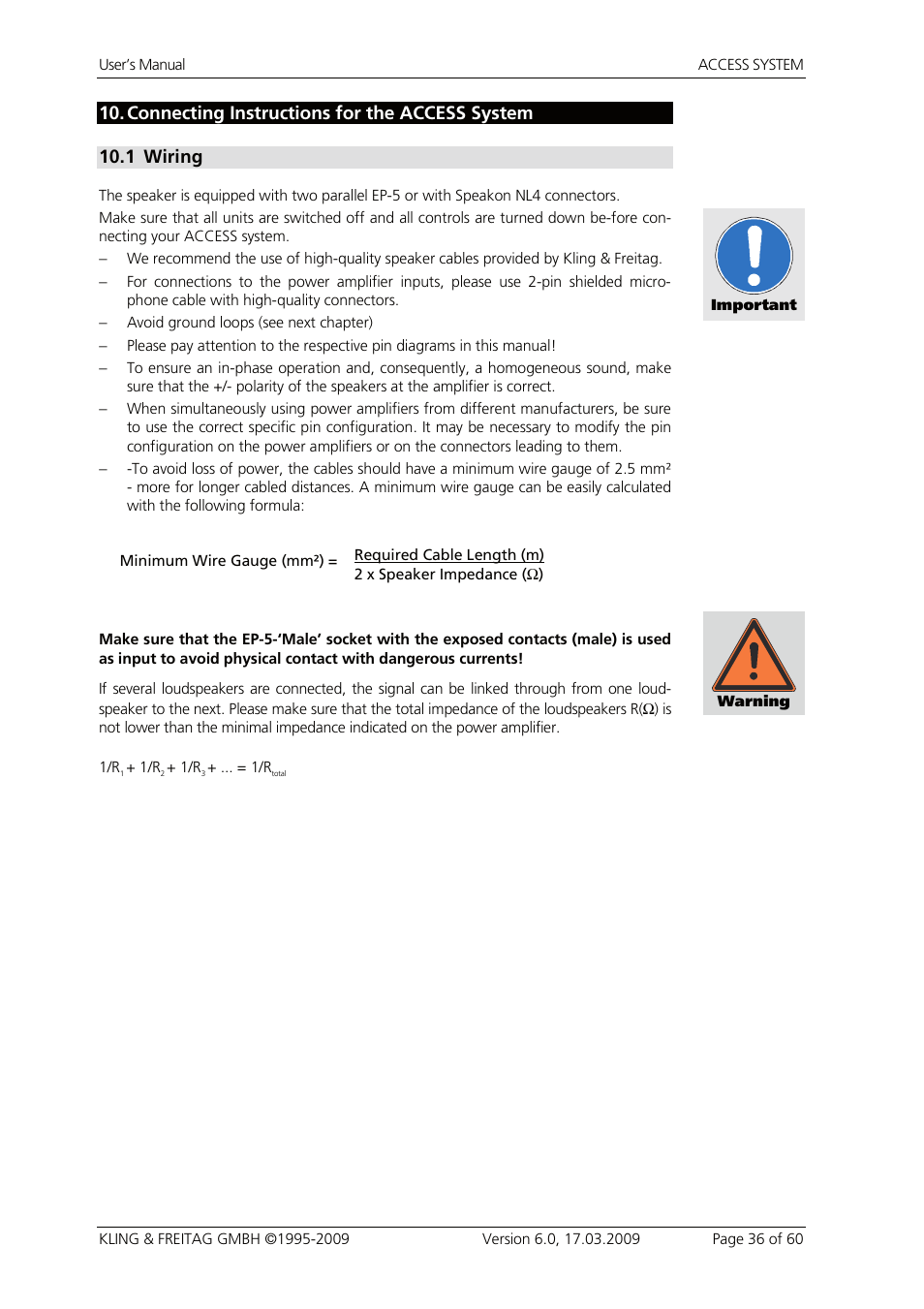 10 connecting instructions for the access system, 1 wiring, Connecting instructions for the access system | Wiring 36 | KLING & FREITAG K&F ACCESS T9 User Manual | Page 36 / 60