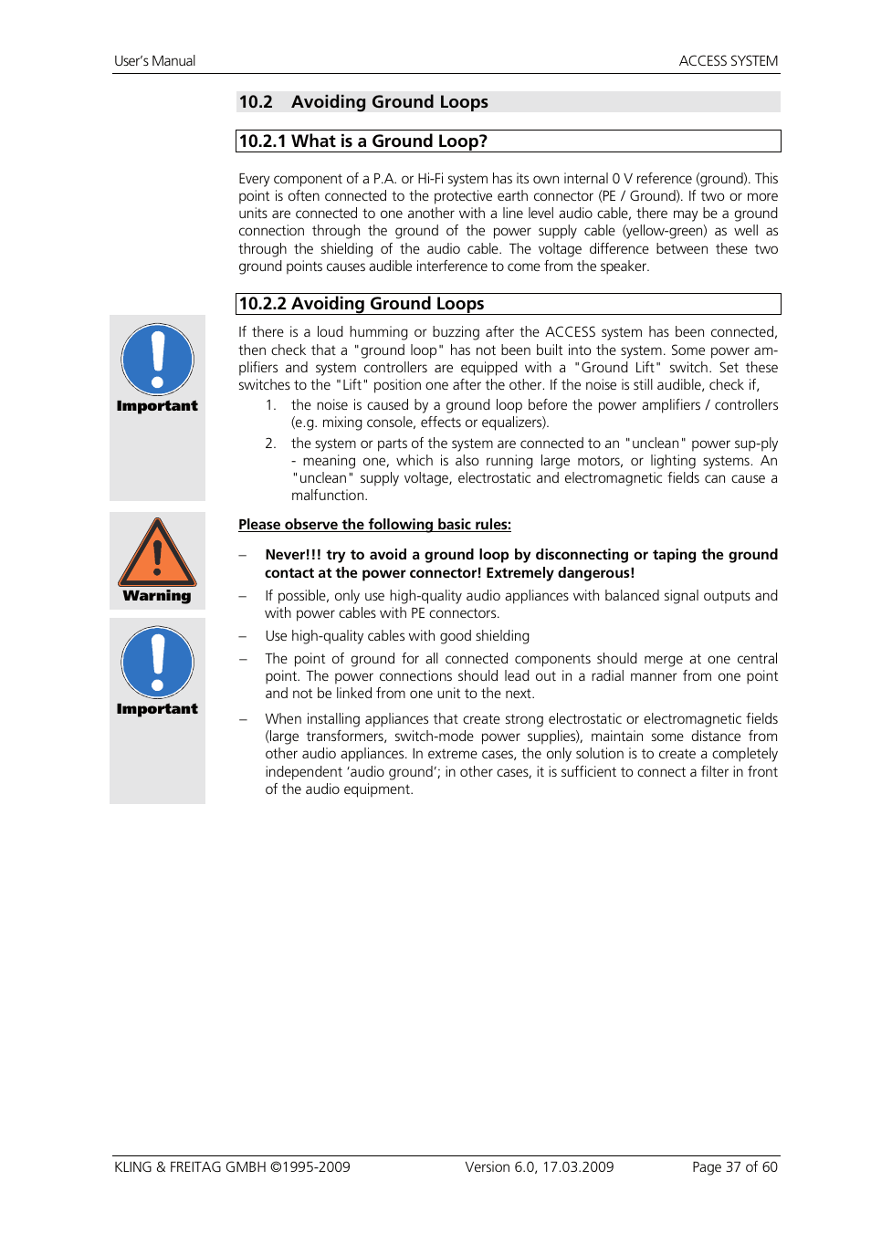 2 avoiding ground loops, 1 what is a ground loop, Avoiding ground loops | What is a ground loop | KLING & FREITAG K&F ACCESS T9 User Manual | Page 37 / 60