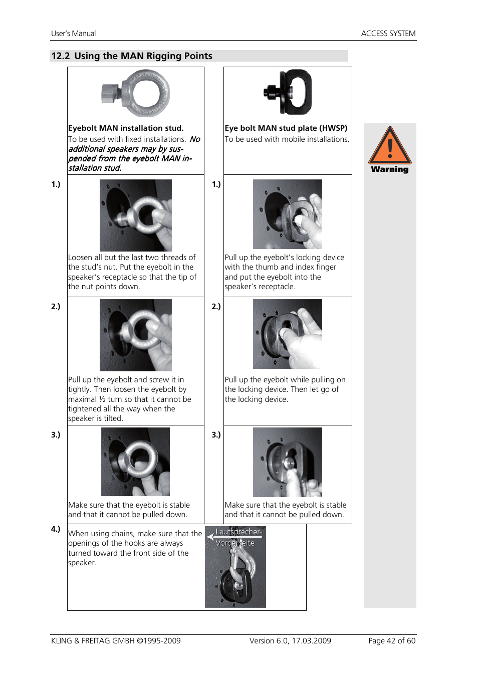 2 using the man rigging points, Using the man rigging points | KLING & FREITAG K&F ACCESS T9 User Manual | Page 42 / 60
