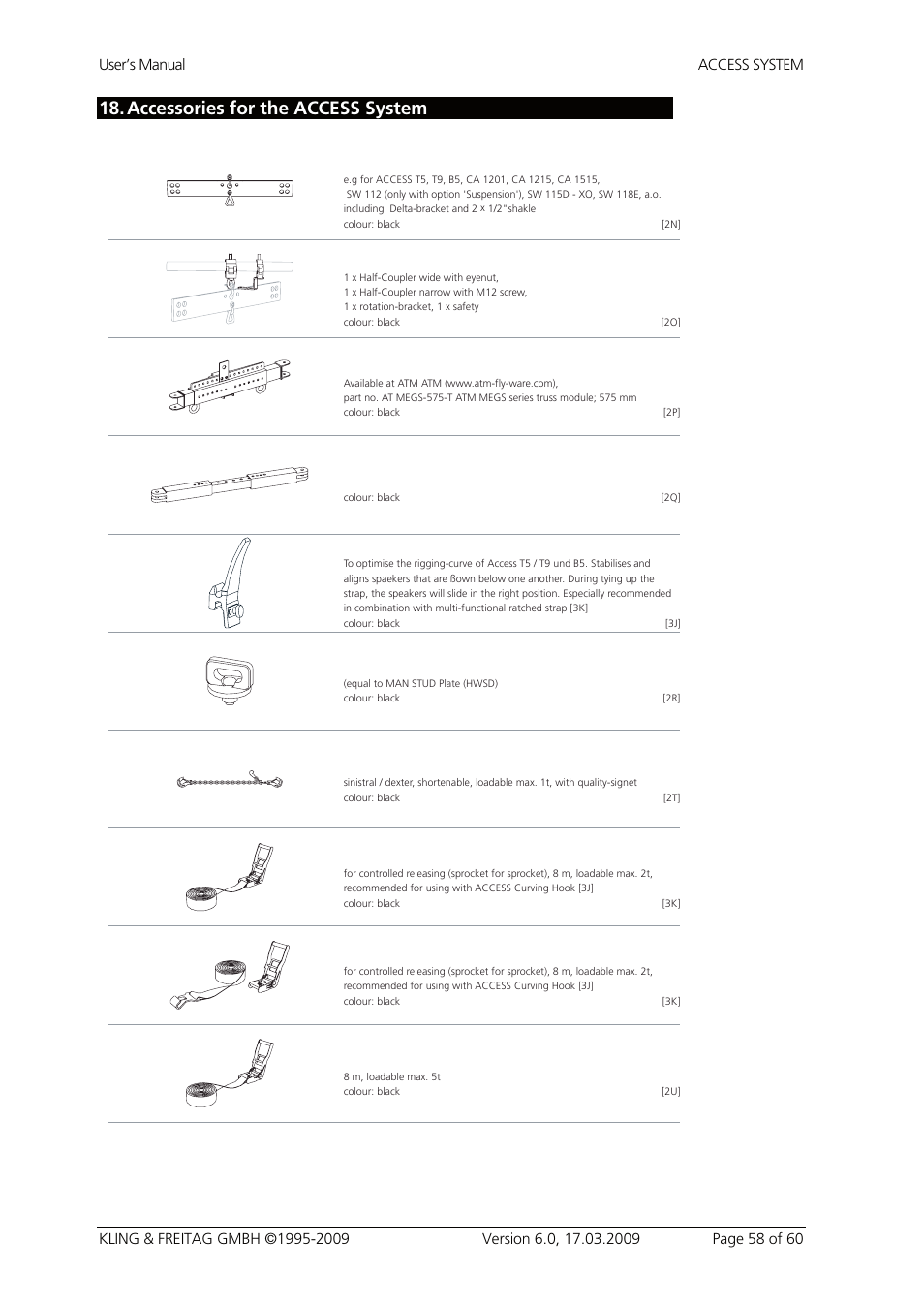 18 accessories for the access system, Accessories for the access system | KLING & FREITAG K&F ACCESS T9 User Manual | Page 58 / 60
