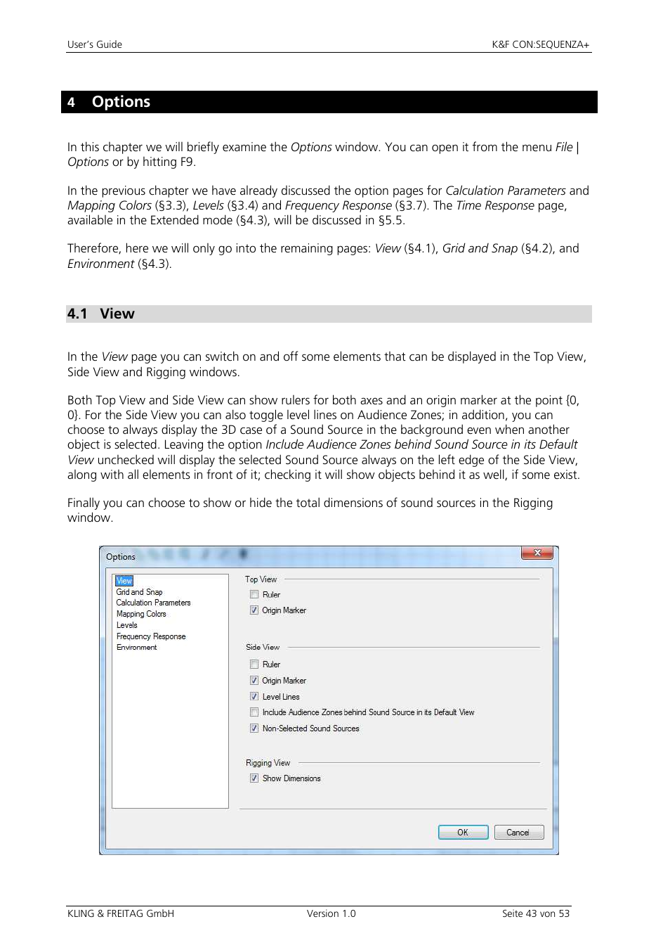 Options | KLING & FREITAG CON:SEQUENZA+K&F User Manual | Page 43 / 53