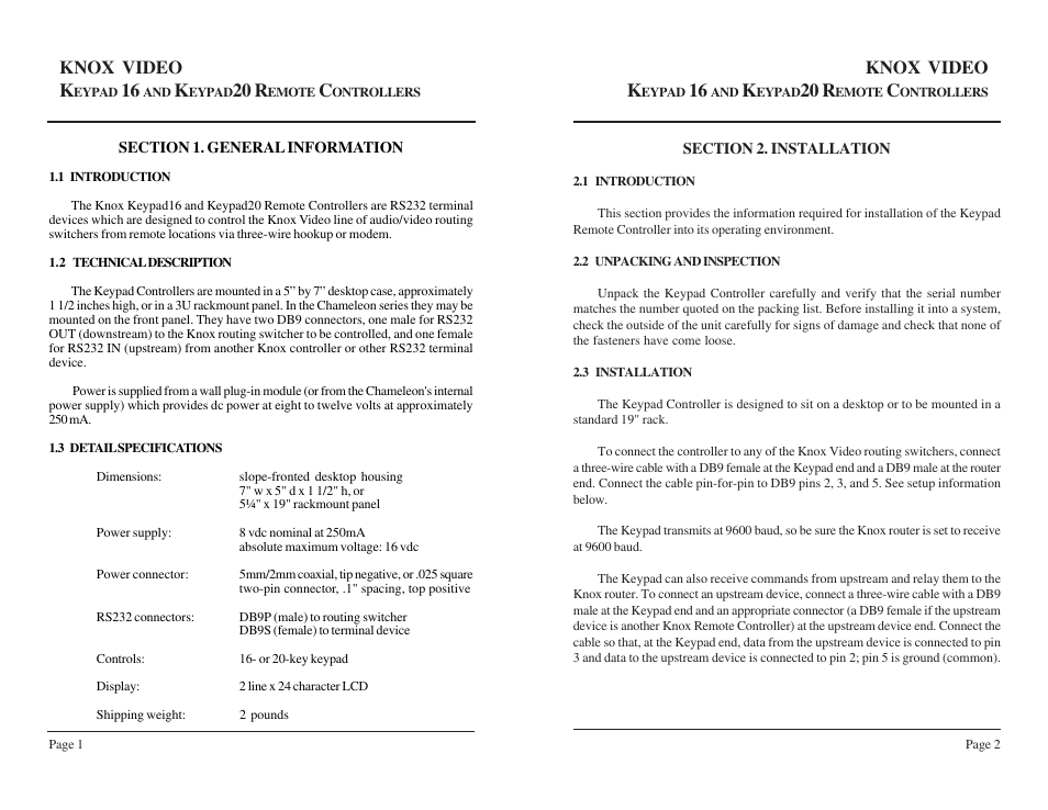 20 r | Knox Video KEYPAD16 User Manual | Page 3 / 9