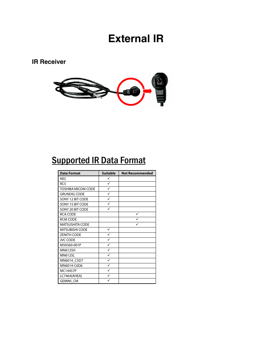 Ir sockets, External ir, Supported ir data format | Ir receiver | Knox Video DIGI-88 User Manual | Page 11 / 21