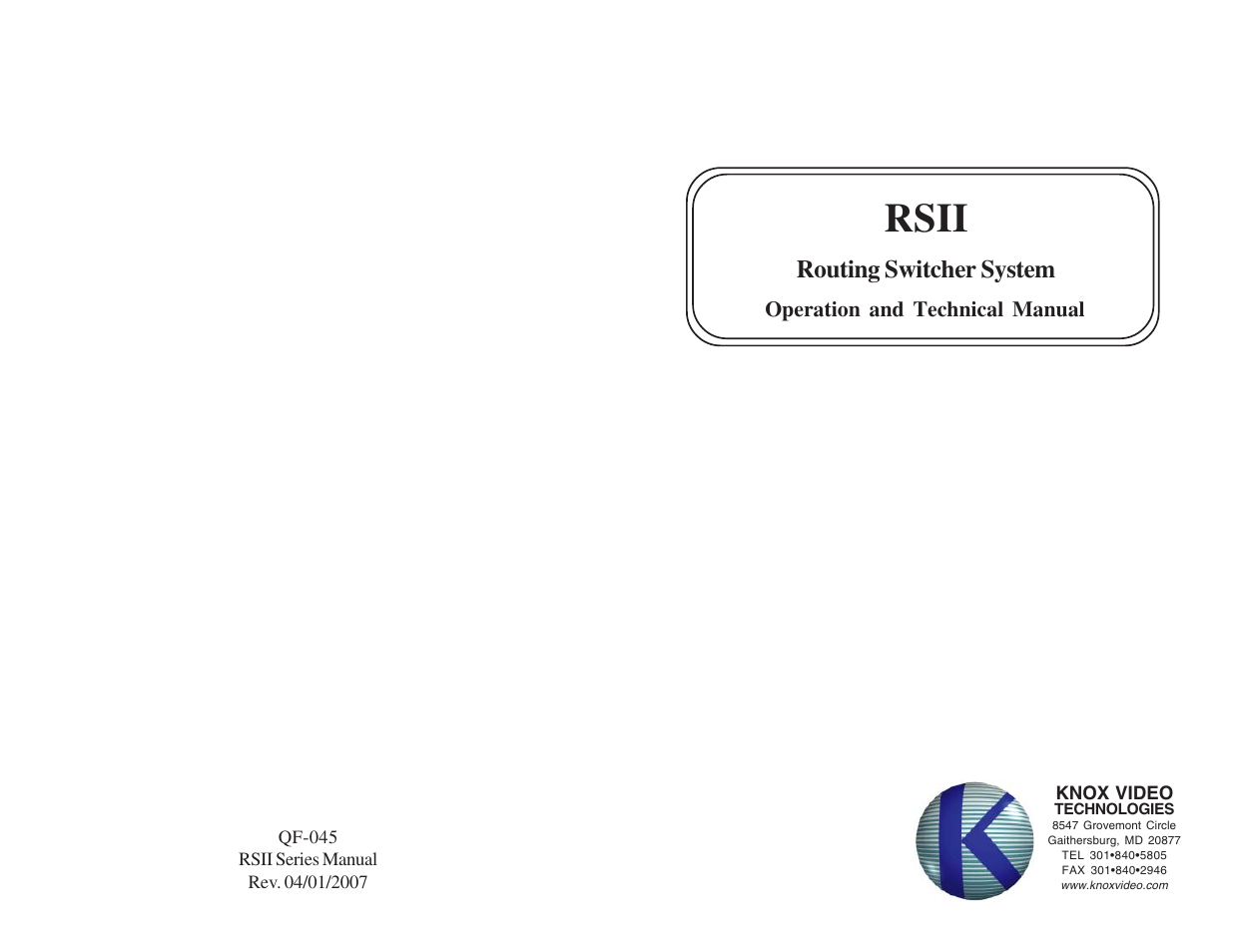 Knox Video RSII User Manual | 14 pages