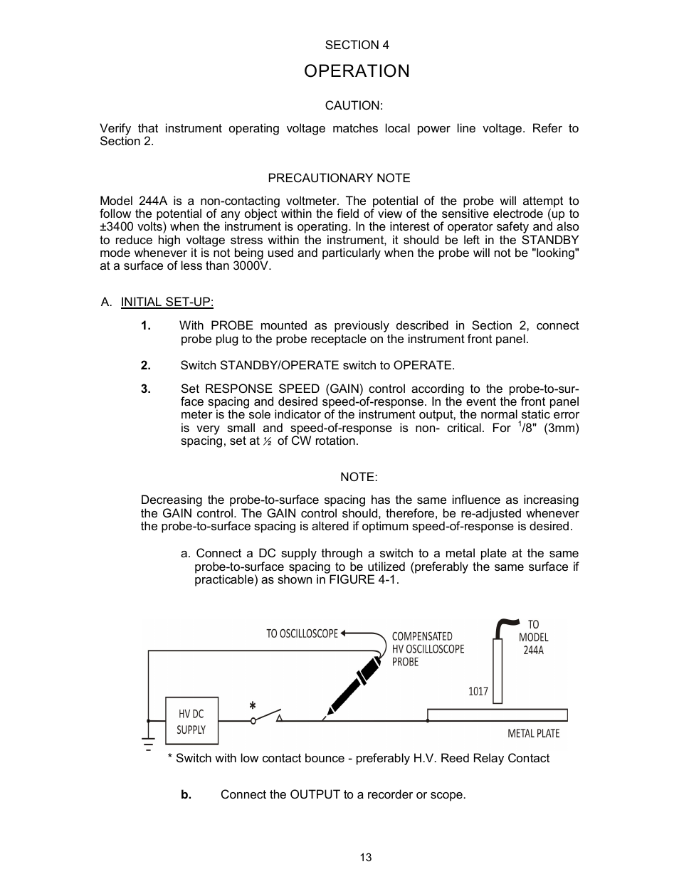 Operation | Monroe Electronics Electrostatic Voltmeter - Isoprobe® - model 244A User Manual | Page 13 / 24