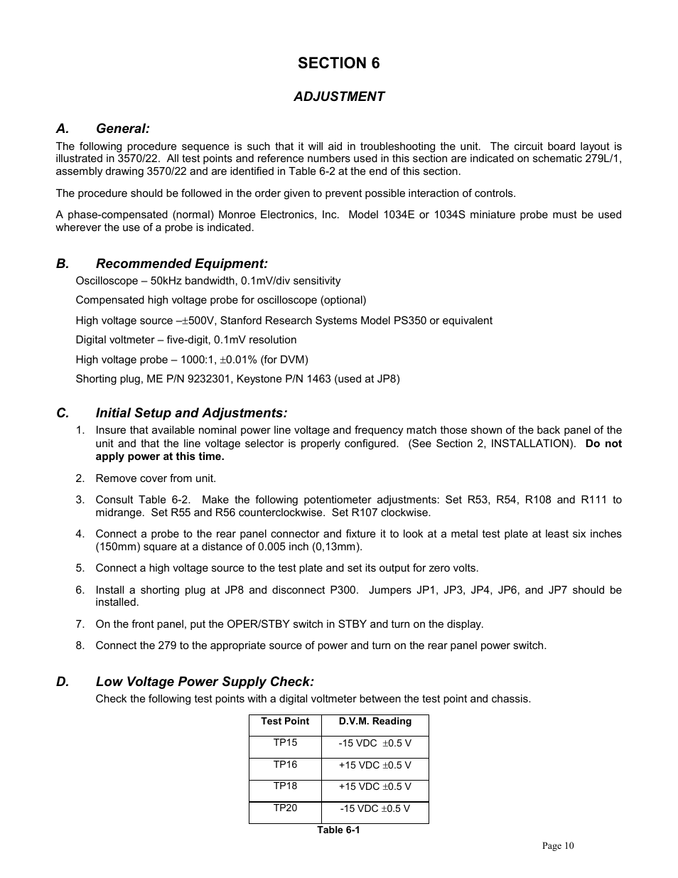 Monroe Electronics Electrostatic Voltmeter - Isoprobe® - model 279L User Manual | Page 13 / 24