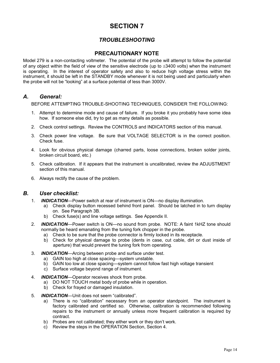 Monroe Electronics Electrostatic Voltmeter - Isoprobe® - model 279L User Manual | Page 17 / 24