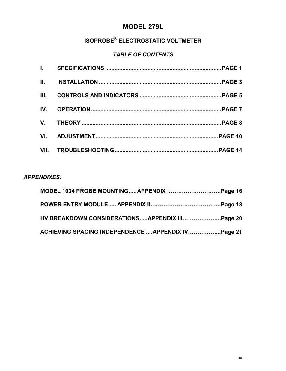 Monroe Electronics Electrostatic Voltmeter - Isoprobe® - model 279L User Manual | Page 3 / 24