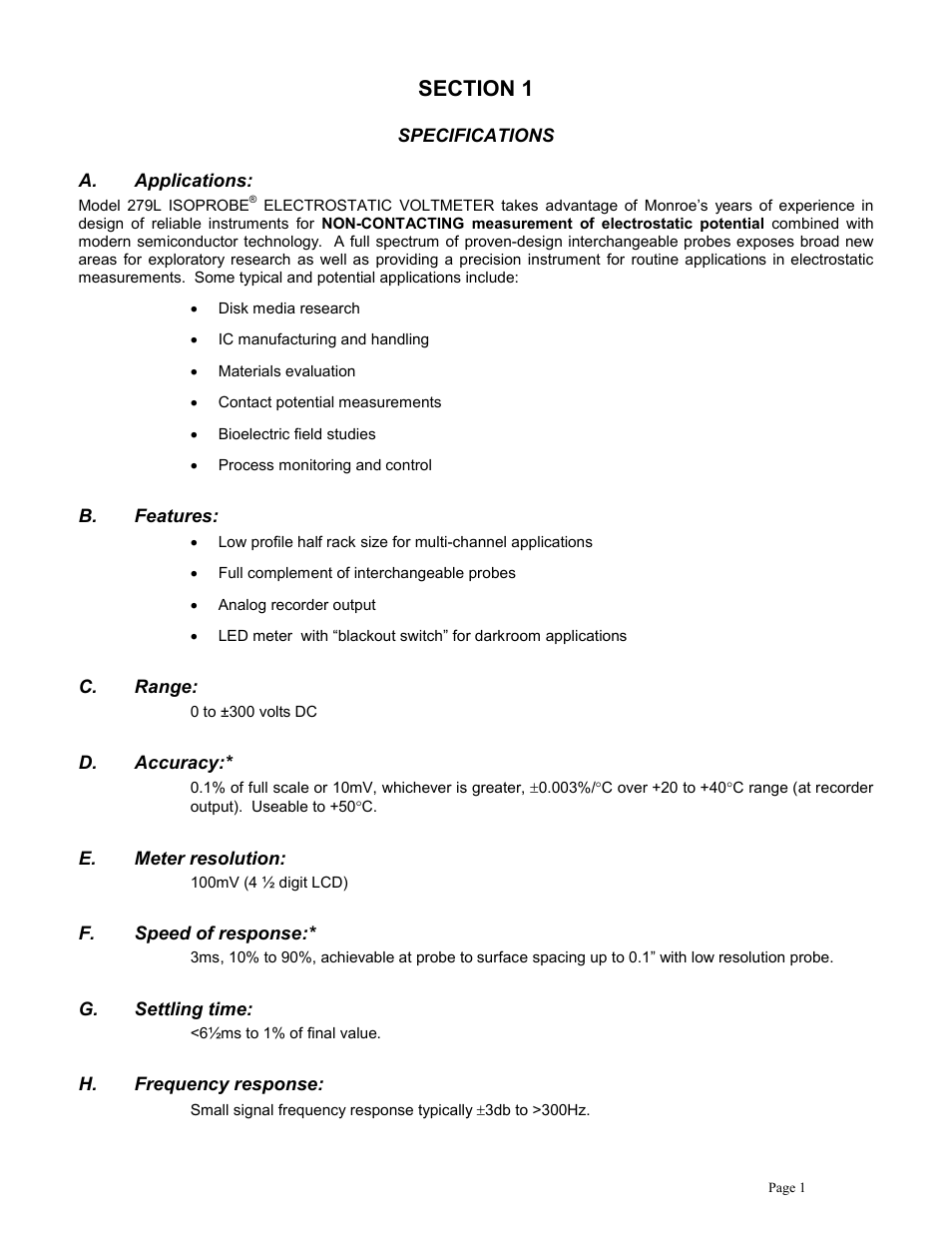 Monroe Electronics Electrostatic Voltmeter - Isoprobe® - model 279L User Manual | Page 4 / 24