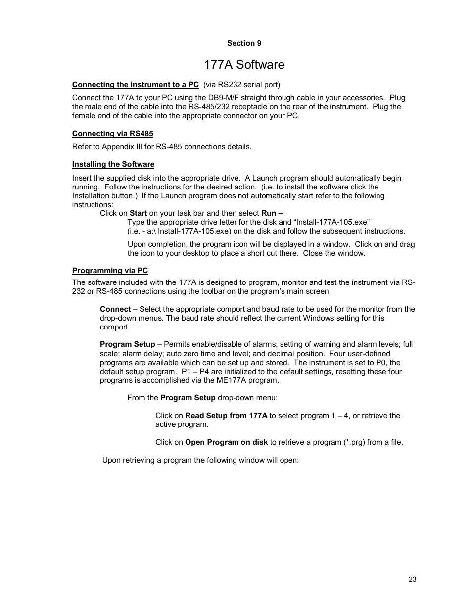 177a software | Monroe Electronics Electrostatic Fieldmeter - Static Monitor - model 177A User Manual | Page 24 / 96