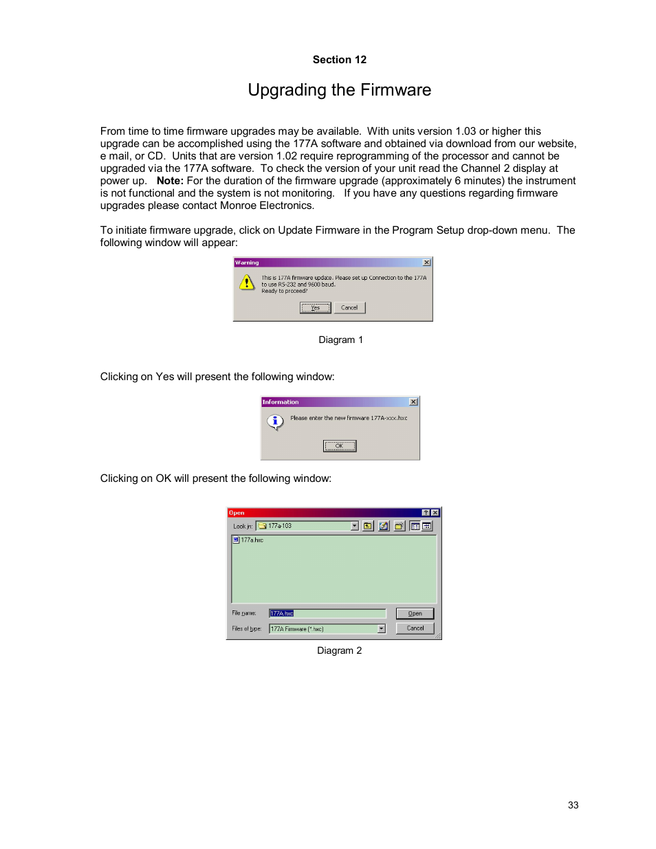 Upgrading the firmware | Monroe Electronics Electrostatic Fieldmeter - Static Monitor - model 177A User Manual | Page 34 / 96