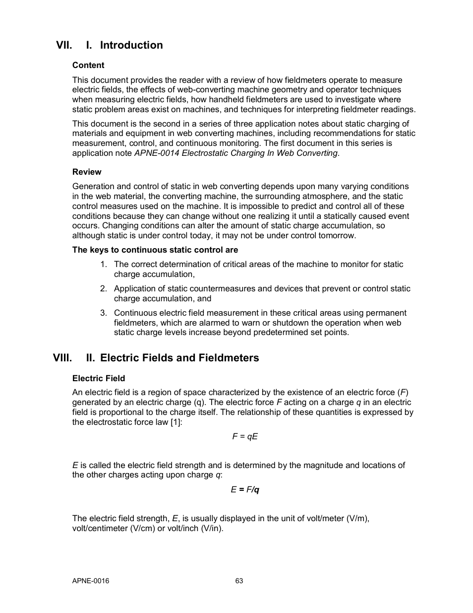 Vii. i. introduction, Viii. ii. electric fields and fieldmeters | Monroe Electronics Electrostatic Fieldmeter - Static Monitor - model 177A User Manual | Page 64 / 96