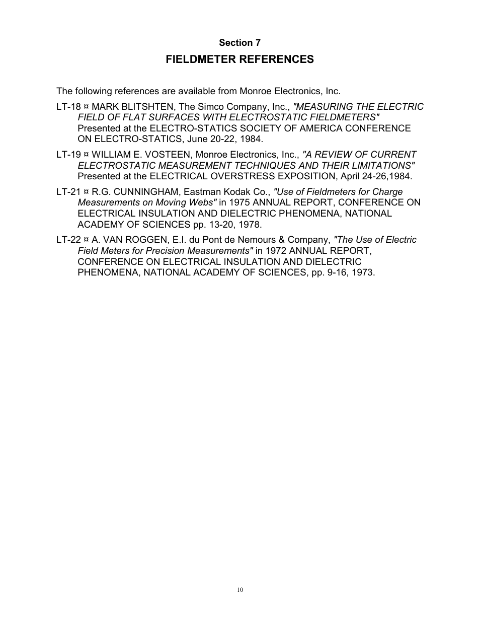 Monroe Electronics Electrostatic Fieldmeter - Portable - model 257D User Manual | Page 12 / 13