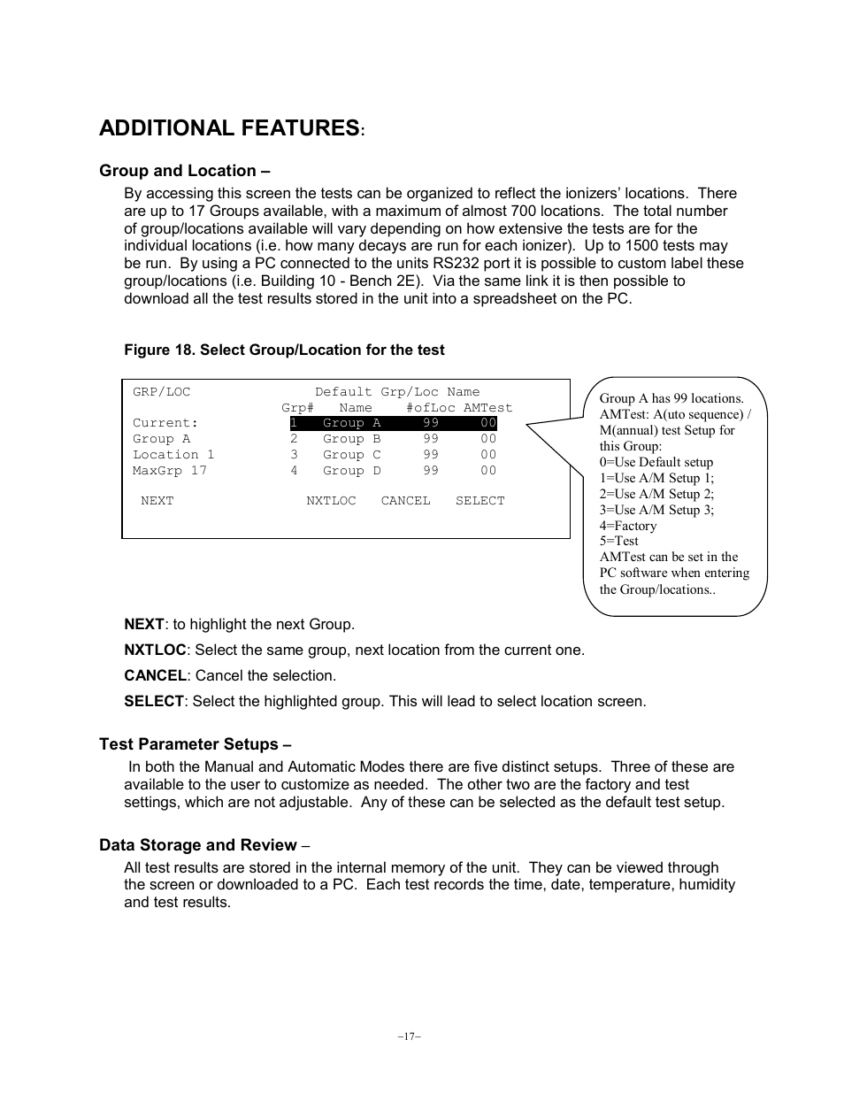 Additional features | Monroe Electronics Charge Plate - Monitor - model 288B User Manual | Page 17 / 22