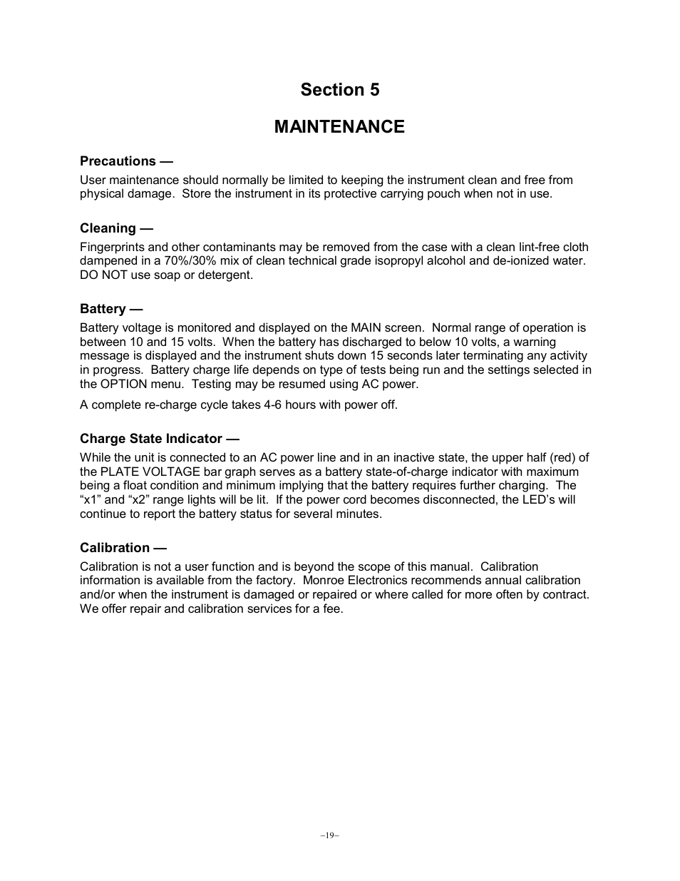 Monroe Electronics Charge Plate - Monitor - model 288B User Manual | Page 19 / 22