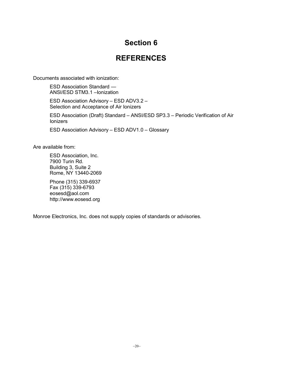 Monroe Electronics Charge Plate - Monitor - model 288B User Manual | Page 20 / 22