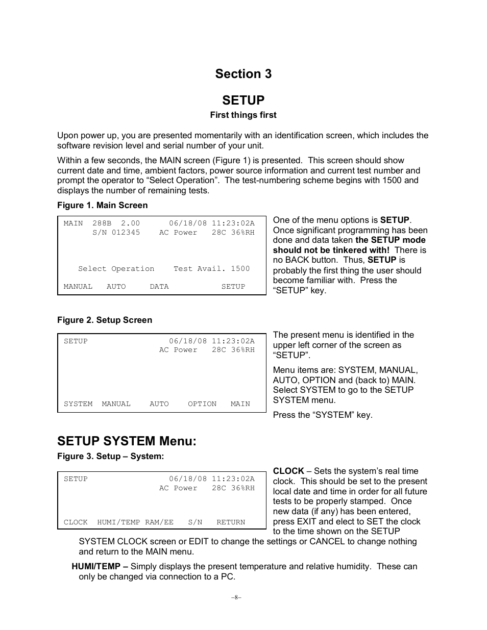 Setup system menu | Monroe Electronics Charge Plate - Monitor - model 288B User Manual | Page 8 / 22