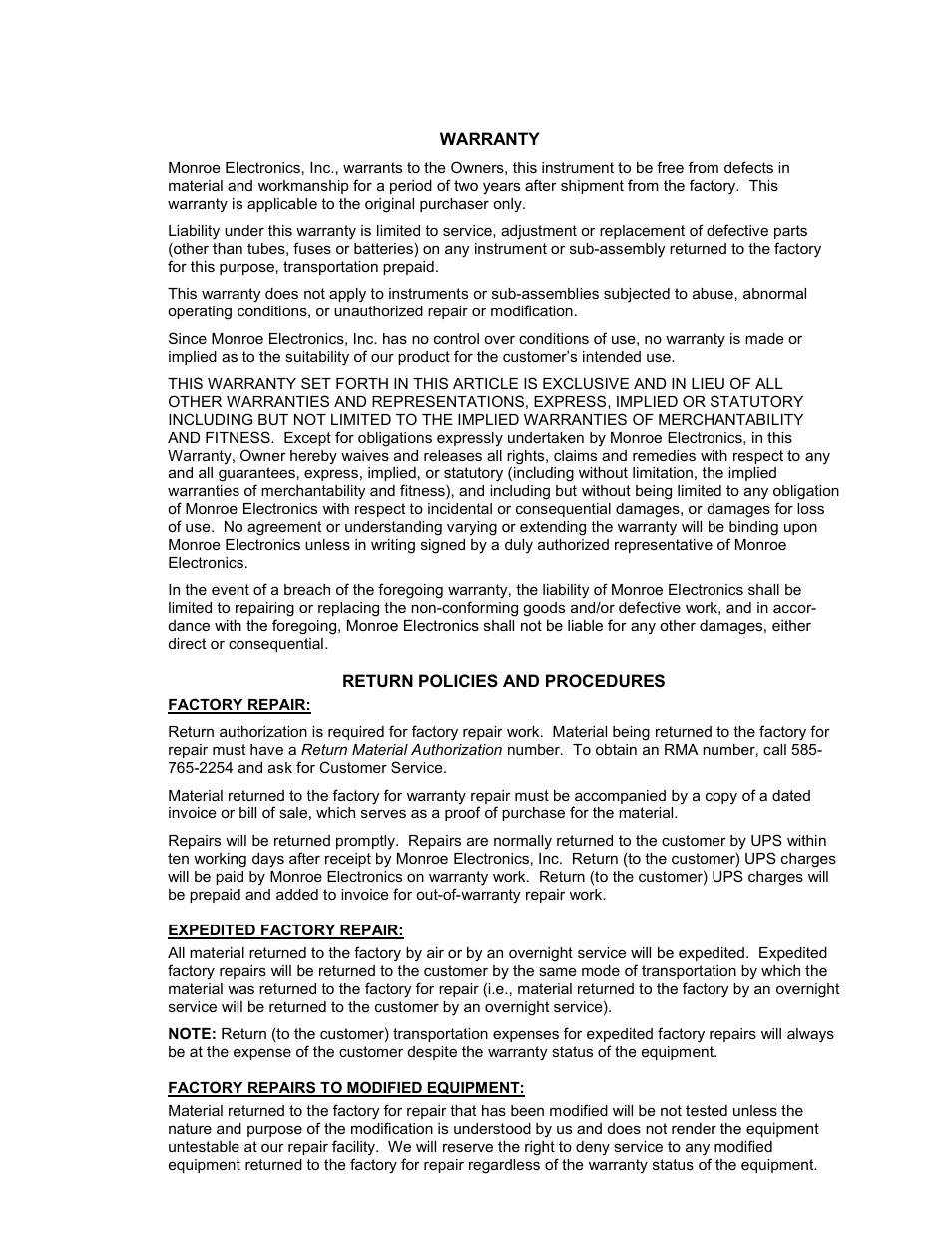 Monroe Electronics Charge Plate - Ionizer Performance Analyzer - model 287A User Manual | Page 12 / 12