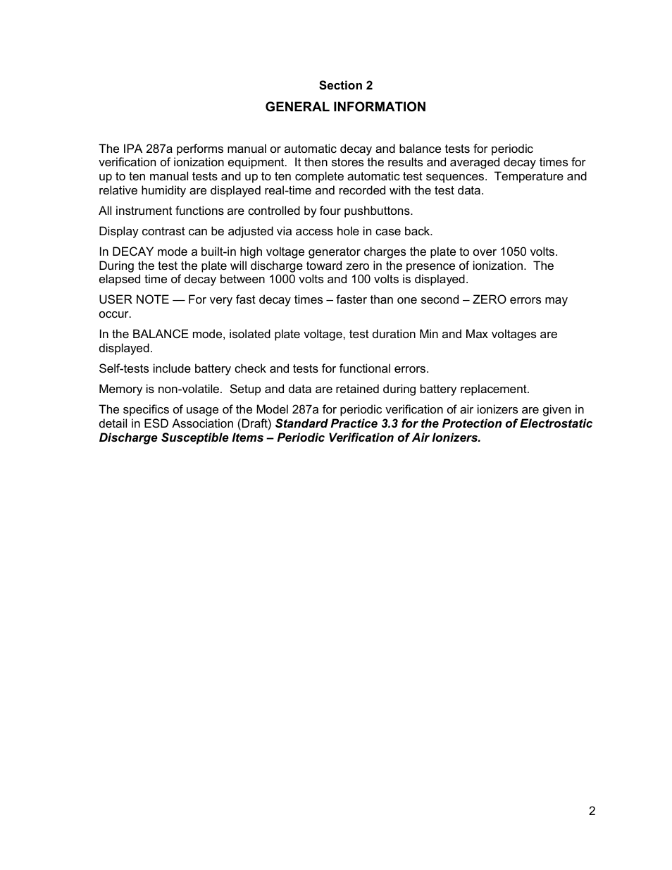 Monroe Electronics Charge Plate - Ionizer Performance Analyzer - model 287A User Manual | Page 4 / 12