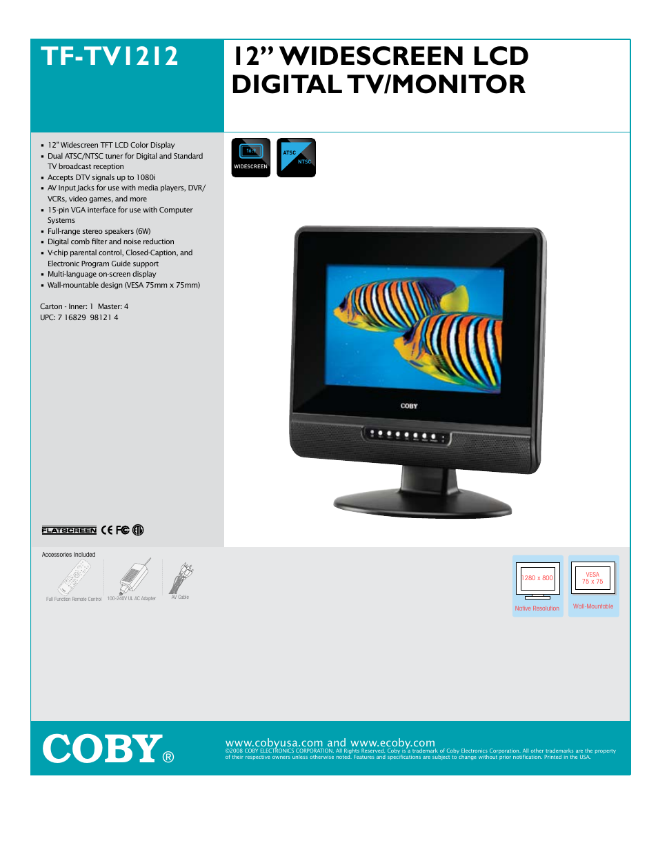 COBY electronic TF-TV1212 User Manual | 1 page