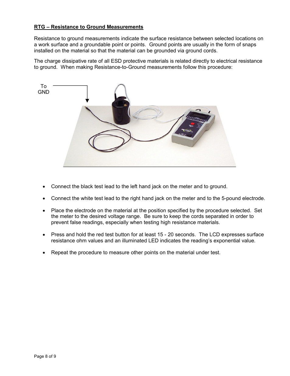 Monroe Electronics Resistance Meter - Surface - Test Kit - model 292 User Manual | Page 8 / 9