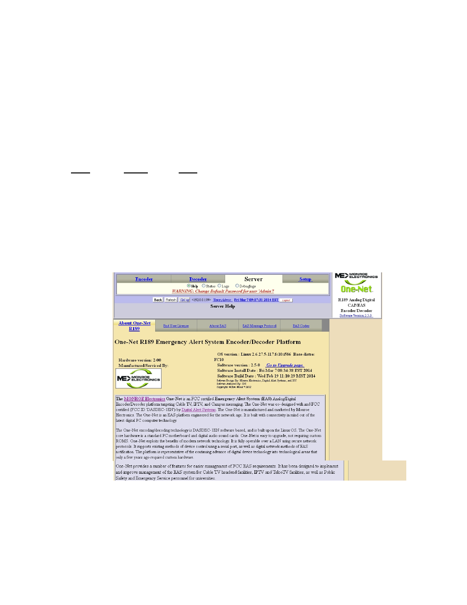 7 testing one-net, Encoding and decoding, 8 server | Monroe Electronics R189se User Manual | Page 94 / 114