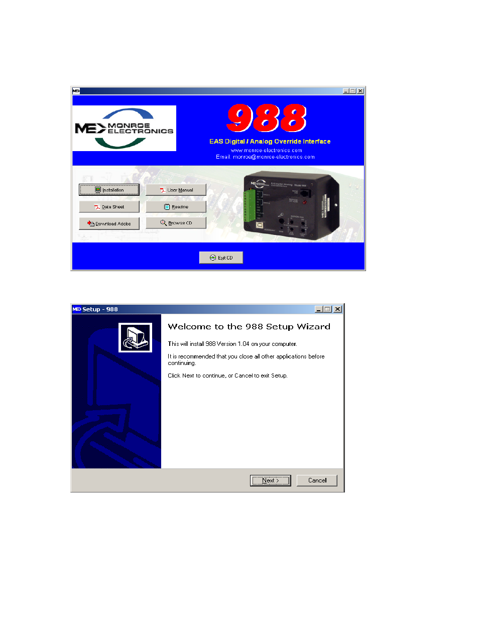 Installing the 988 setup software | Monroe Electronics 988 User Manual | Page 8 / 19