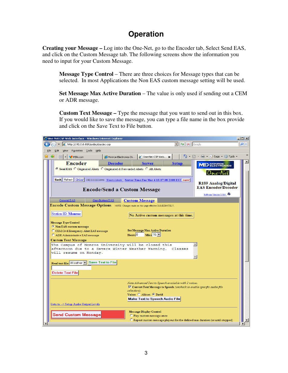 Operation | Monroe Electronics CMPlus User Manual | Page 5 / 8