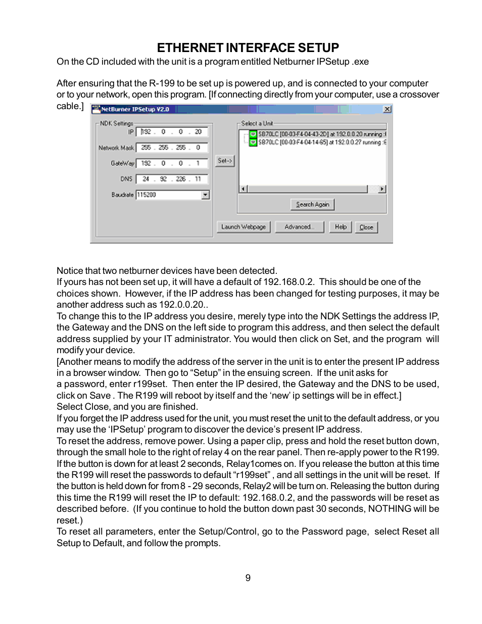 Ethernet interface setup | Monroe Electronics R199 User Manual | Page 9 / 29