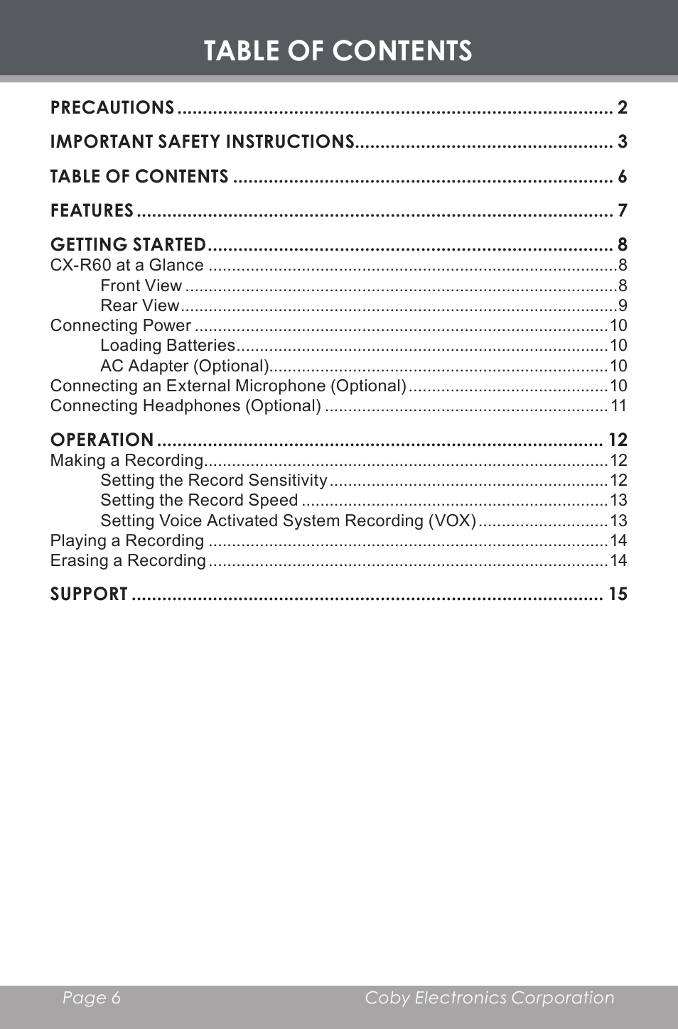 COBY electronic CX-R60 User Manual | Page 6 / 16